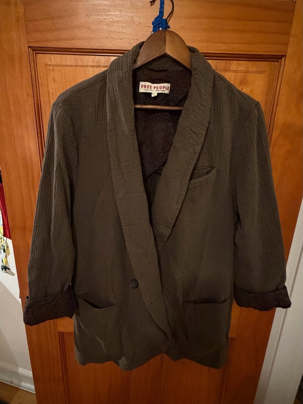 Free People women’s Olive Green Shawl Collar Blazer